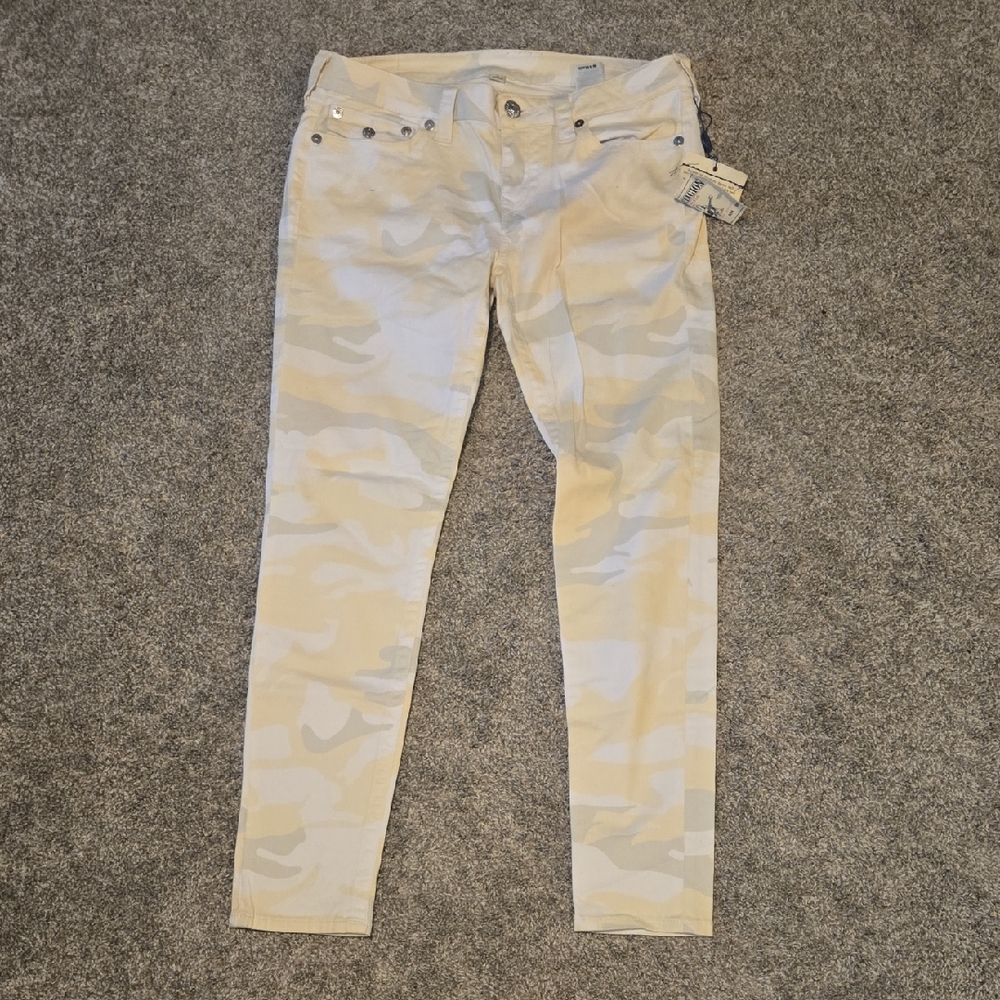 True Religion Women's Beige Camouflage Skinny Jeans